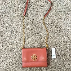 Tory Burch Britten Chain Leather Wallet in Tramonto w/ Gold Chain Hardware
